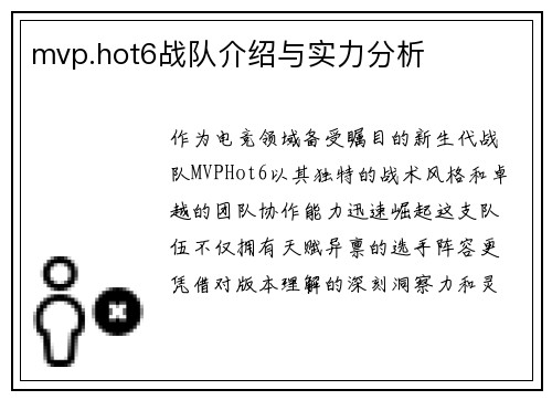 mvp.hot6战队介绍与实力分析